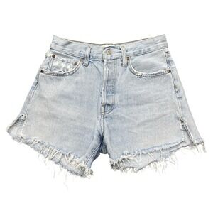 AGOLDE Parker Long Denim Cut Off Shorts Light Blue Distressed Cotton 90s Size 24